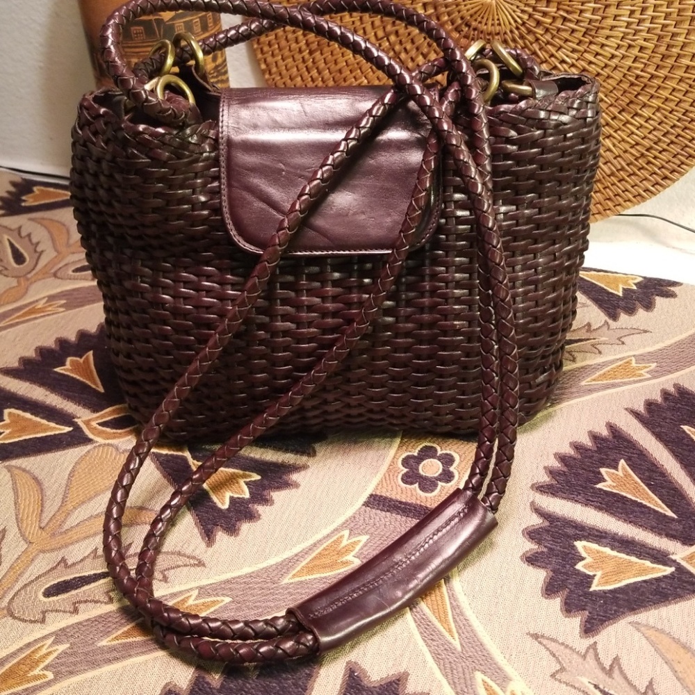 Cole Haan brown basket weaved leather bag
